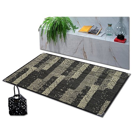 Tapete Sisal Sala Quarto Escritório Mescla/ Preto S-562 Antiderrapante