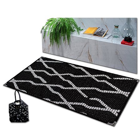 Tapete Sisal Sala Quarto Escritório Preto Cinza S-585 Antiderrapante