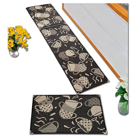 Jogo Tapete Cozinha Sisal Kit 3 Peças Ks-70 Antiderrapante