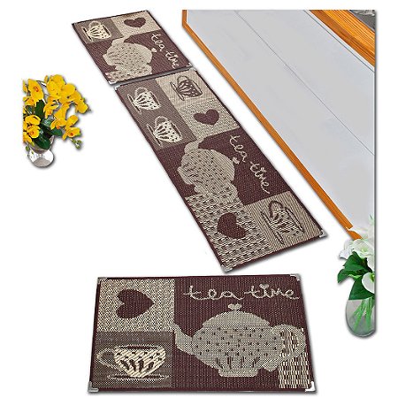 Jogo Tapete Cozinha Sisal Kit 3 Peças Ks-71 Antiderrapante