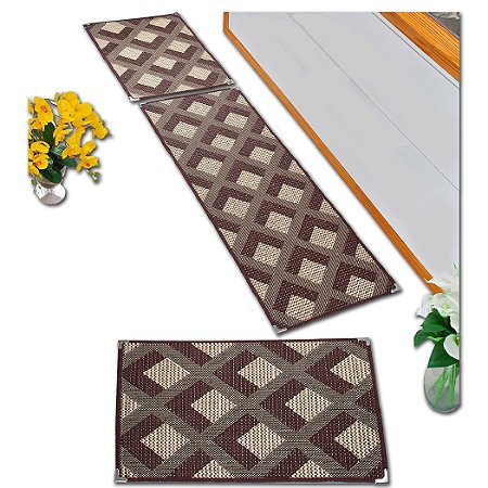 Jogo Tapete Cozinha Sisal Kit 3 Peças Ks-73 Antiderrapante