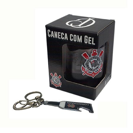 Kit Caneca Gel 300ml e Chaveiro Garrafa Oficial Top Times Corinthians