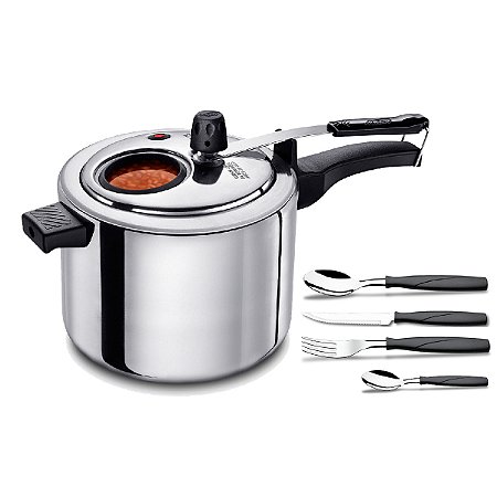 Kit Panela de pressão 4,5L com visor e Faqueiro Inox 12 pçs