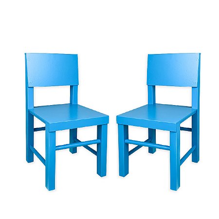 Kit 2 Cadeiras Cadeirinha Banco Infantil Madeira 45cm Azul