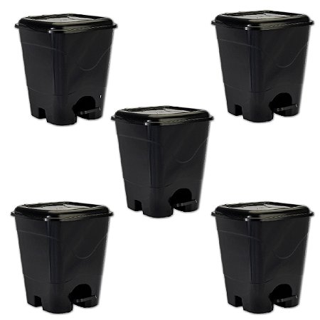 Kit 5 Lixeiras Cesto Lixo 7L Plástico Pedal Simples Preto