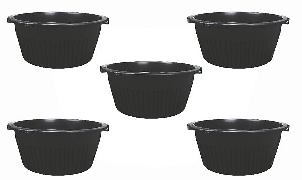 Kit 5 Bacias Multiuso Caneladas 52cm 30 Litros Simples Preta