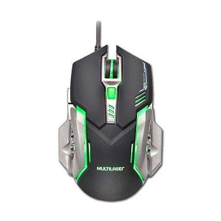 Mouse Gamer Multilaser 2400dpi Preto Grafite Led Verde Mo269