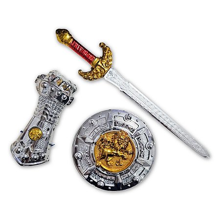 Kit Medieval Espada Manopla Combate Escudo Redondo Infantil Escudo
