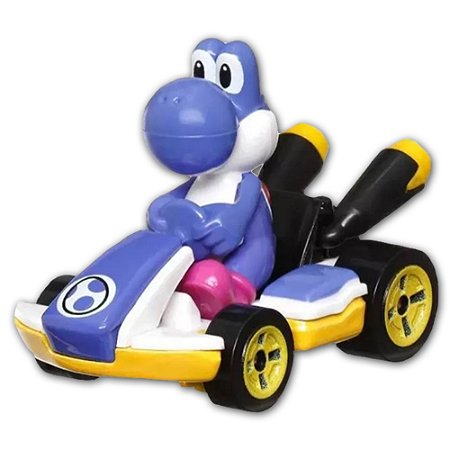 Carrinho Mario Kart Hot Wheels 1:64 Original - Mattel Gbg25 Blue Yoshi Standard Kart