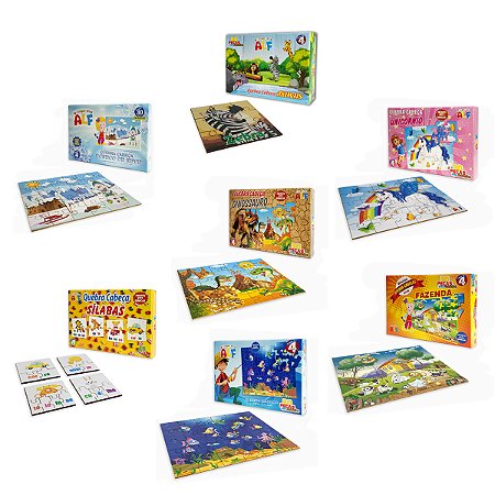 Kit Completo 7 Quebra Cabeça Infantil Divertido em Madeira