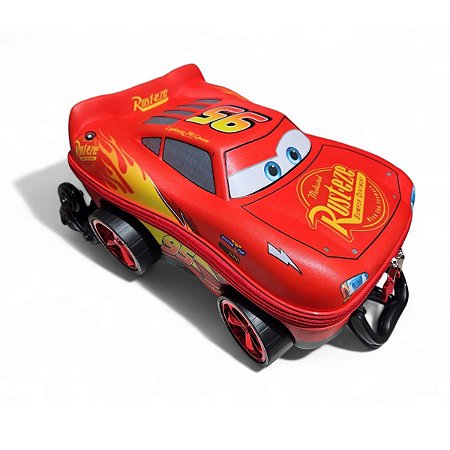 Mochila 3D c/ 3 Rodinhas Carrinho Cars Relampago McQueen