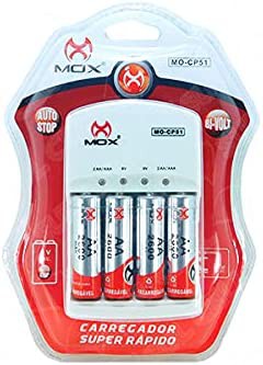 Carregador De Pilhas Mox + 4 Pilhas Aa 2600mah - Mo-cp51