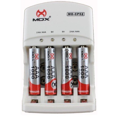 Carregador de Pilhas Rápido MOX CP-52 + 4 Pilhas AAA