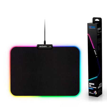Mouse Pad Gamer Led RGB Colorido MEDIO Exbom 357 X 255 X 5MM Emborrachado
