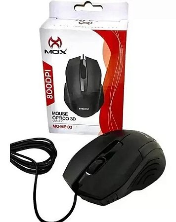 MOUSE ÓPTICO USB COM FIO 800 DPi PRETO ME103 - Mox