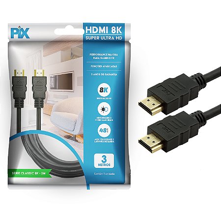Cabo Pix HDMI 8k 2.1, 3 Metros Ultra HD HDR Dinamico