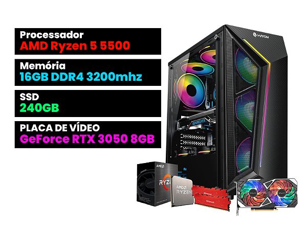 PC Gamer Ryzen 5 5500 + RTX 3050 8GB + 16GB Ram + GB1713