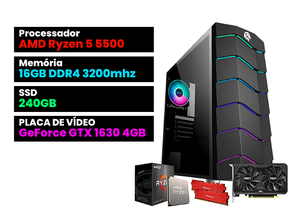 PC Gamer Ryzen 5 5500 + GTX 1630 4GB + 16GB Ram + GB1711