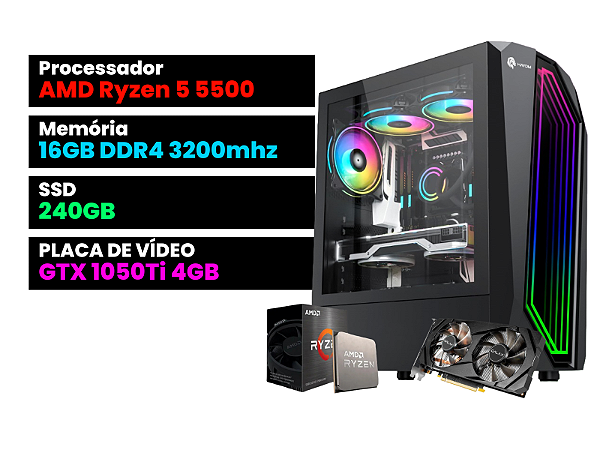 PC Gamer Ryzen 5 5500 + GTX 1050TI 4GB + 16GB Ram + GB1711