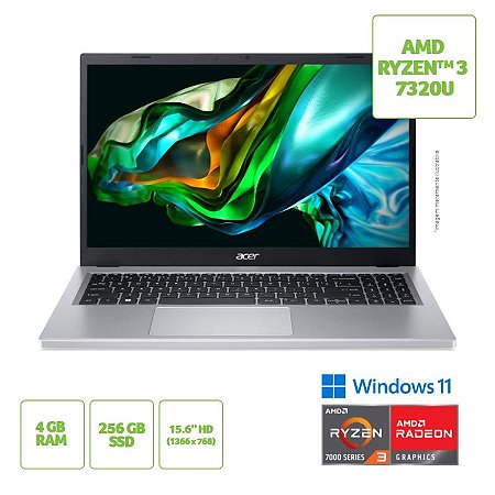 Notebook Acer AMD Ryzen 3 7320U 4GB DDR5 SSD 256GB