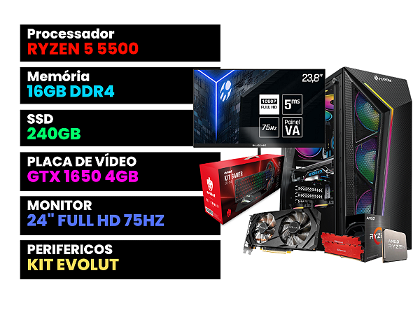 Pc Gamer Gtx 1650 Super + Perifericos e Monitor 165hz