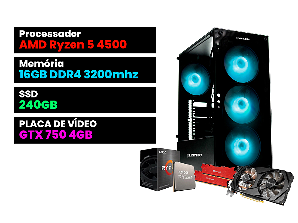 Pc gamer Ryzen 5 4500 + 16GB + GTX 750 4GB