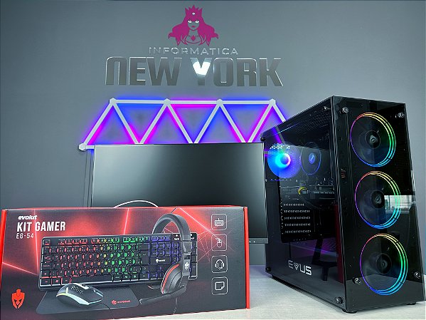 Pc gamer completo com Ryzen 5 4500 + RTX 3050 6gb + Monitor 21" 60hz + Kit periféricos