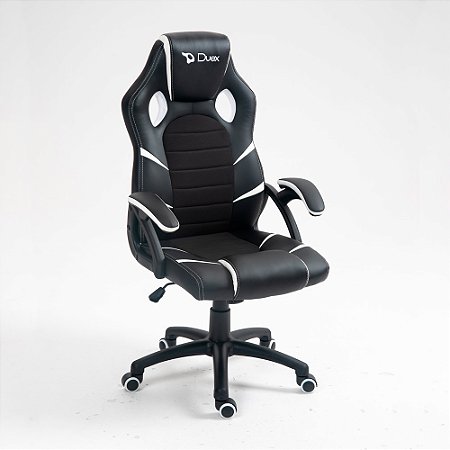 Cadeira Gamer Duex DX9002 PRETA COM DETALHES EM BRANCO