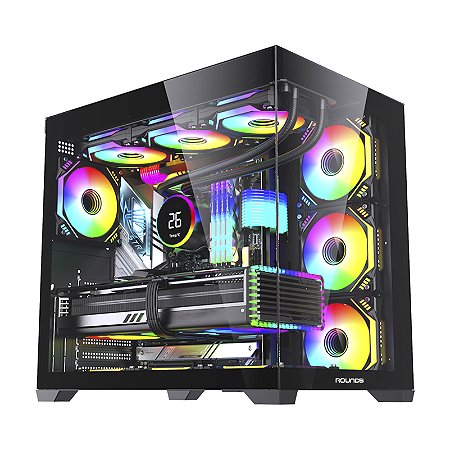 GABINETE GAMER R5 GENOS BLACK (ATX / AQUARIO / FRONTAL VIDRO / SEM FAN)