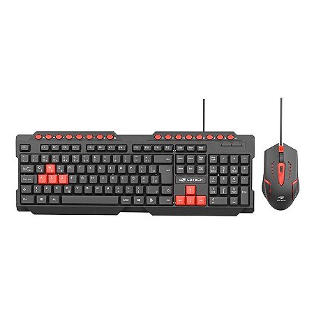 Kit Teclado e Mouse Gamer C3Tech USB ABNT2 1200 DPI - Preto e Vermelho