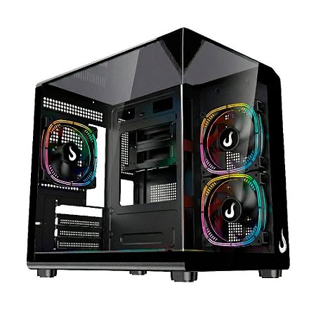 Gabinete Gamer Rise Mode Galaxy Full Glass X Mini Vidro Temperado USB 3.0 S/ Fan Preto - RM-CA-FGXN-B