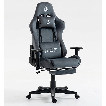 Cadeira Gamer Rise Mode X02, Ângulo Ajustável, Braço 2D, Apoio Para os Pés Retrátil, Cinza Fabric - RM-CG-X02-GR-FBC