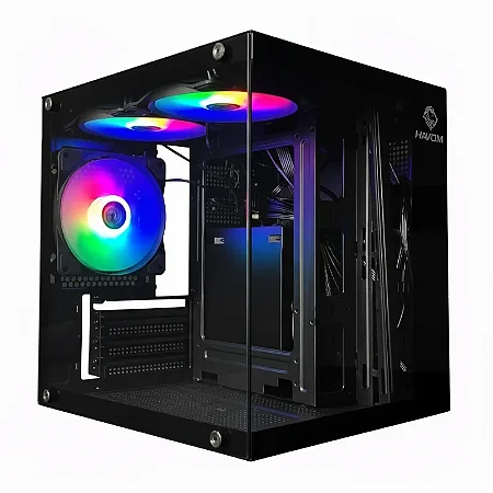 Gabinete Gamer Hayom GB1787, Mini Tower, Vidro Temperado, M-ATX, Com 3 Fans, Sem Fonte, Preto