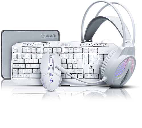 Combo Gamer Mancer ORC V2 4x1, Rainbow, Teclado ABNT2, Mouse 6400DPI, Mousepad Pequeno, Headset Drivers 40mm, Branco, MR