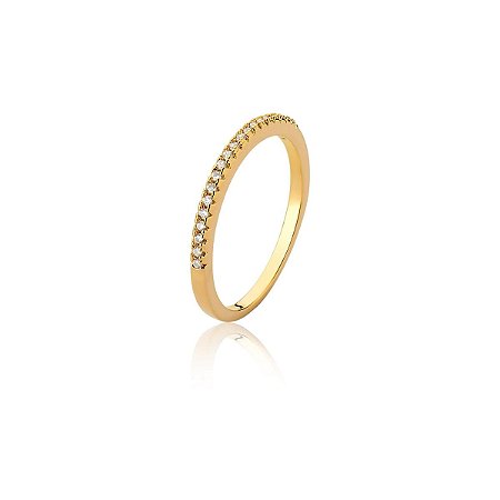 Anel Meia Aliança com Fileira de Zircônias banhado a ouro 18k