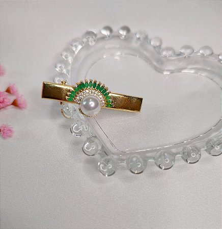 Presilha com Pérola e Zircônias banhada a ouro 18k