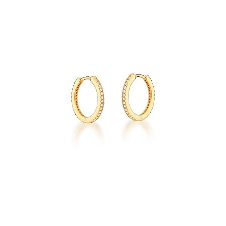 Argola fechada Cravejado de Zircônias frente e verso banhado a ouro 18k