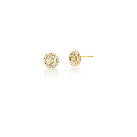 Brinco Pizza com Zircônias e Baguetes banhado a ouro 18k