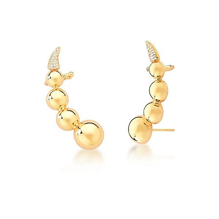 Brinco com Quatro Esferas e Cometa Cravejado de Zircônias Ear Cuff banhado em ouro 18k