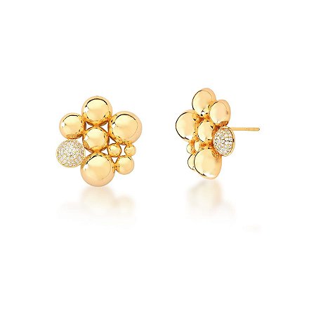 Brinco 8 Esferas e uma Cravejada de Zircônias banhado a ouro 18k