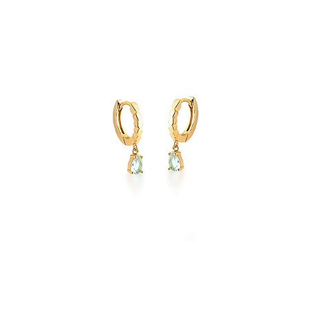 Argola Fechada Pedra Água Marinha Gota banhado a ouro 18k