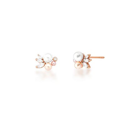 Brinco com Pérolas em Três Tons e Zircônias Banhado a Ouro Rose
