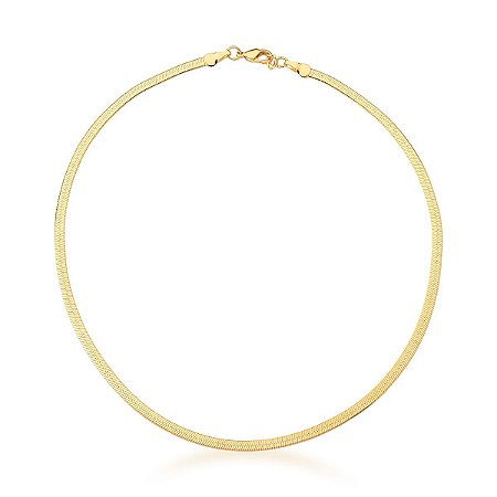 Choker em Malha Laminada 2mm Lisa Banhada a Ouro 18k