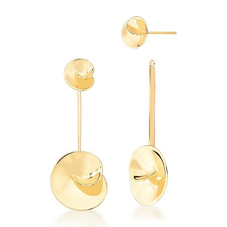 Brinco 2 em 1 Pêndulo Curvo e Liso Banhado a Ouro 18k