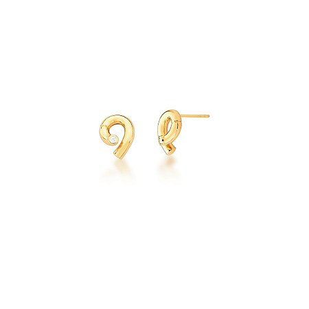 Brinco Curvo Liso com Ponto de Luz Banhado a Ouro 18k