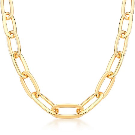 Colar com Elos Ovais Lisos Banhado a Ouro 18k