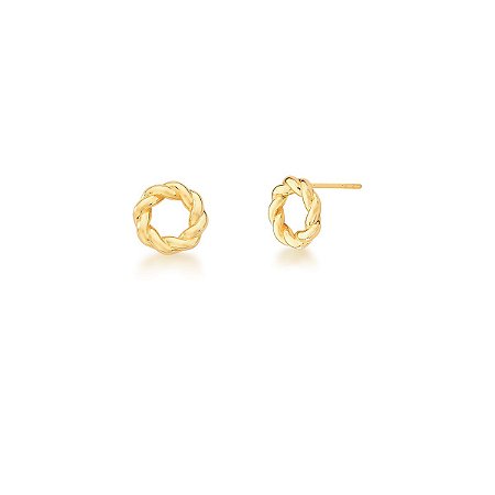 Brinco Redondo Vazado Trançado Liso Banhado a Ouro 18K