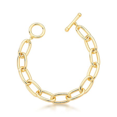 Pulseira com Elos Ovais Lisos com Fecho T Banhado a Ouro 18k