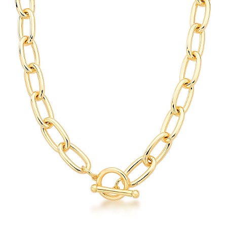 Colar Elos Ovais Lisos Banhado a Ouro 18k