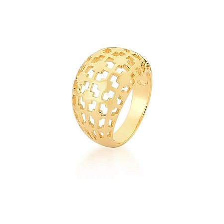 Anel Abaulado Vazado e Liso Banhado a ouro 18k